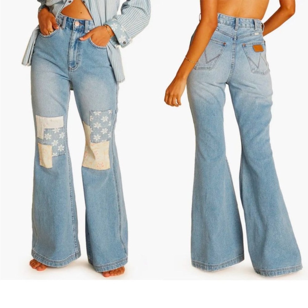 Wrangler Light Blue Flare Jeans with Patchwork